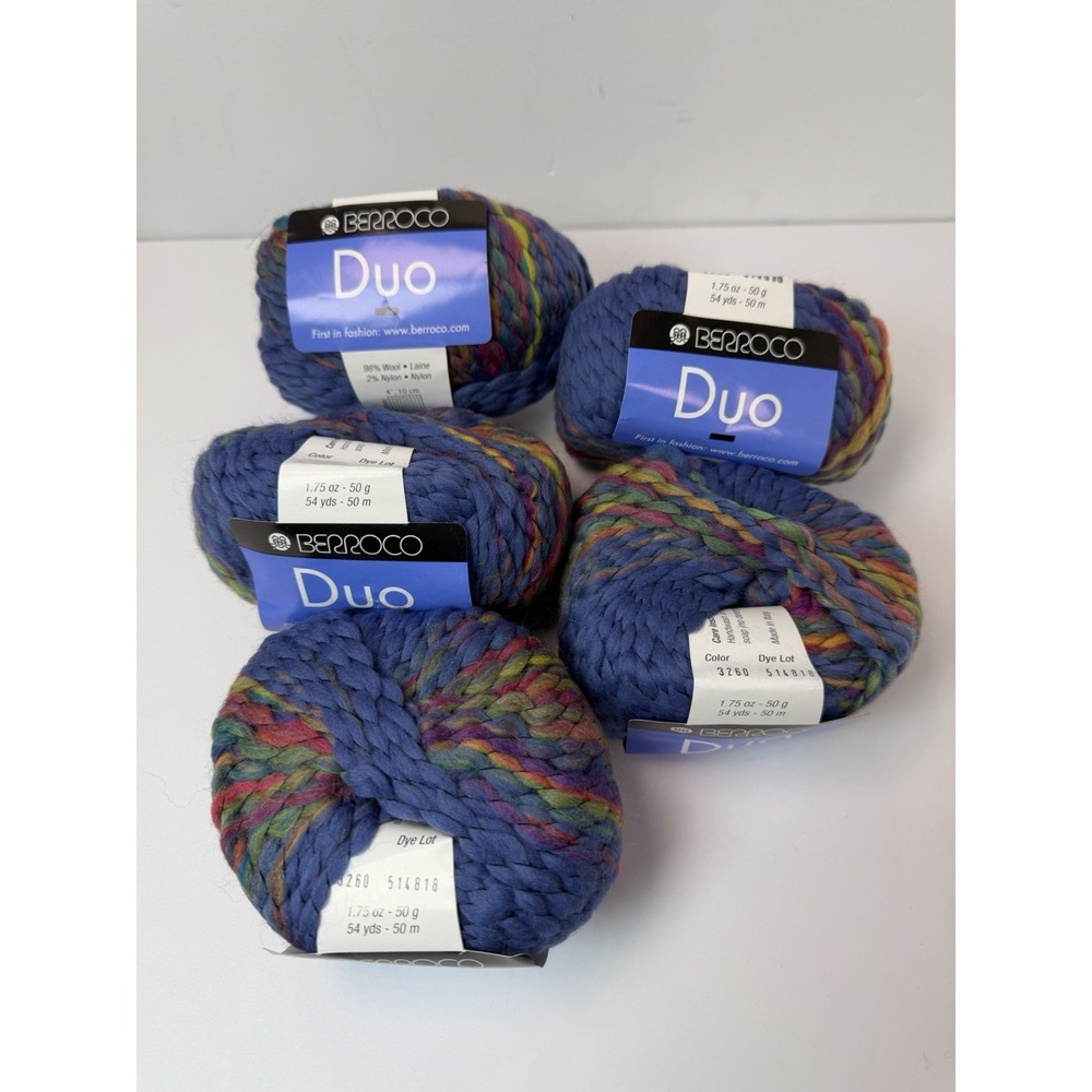 Berroco Duo 98% Wool 2% Nylon Lot Of 5 Super Bulky Blue Rainbow
